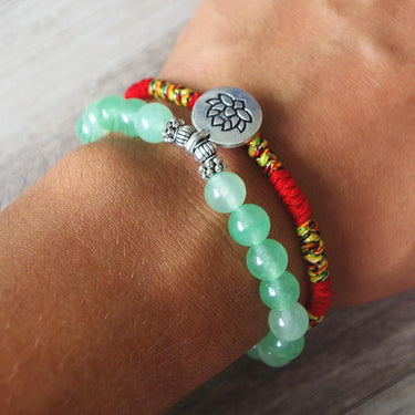 Natural Green Stone Beads Bracelet + Lucky Red Rope Bracelet - with LOTUS / OM / BUDDHA / LIFE TREE pendant-Your Soul Place